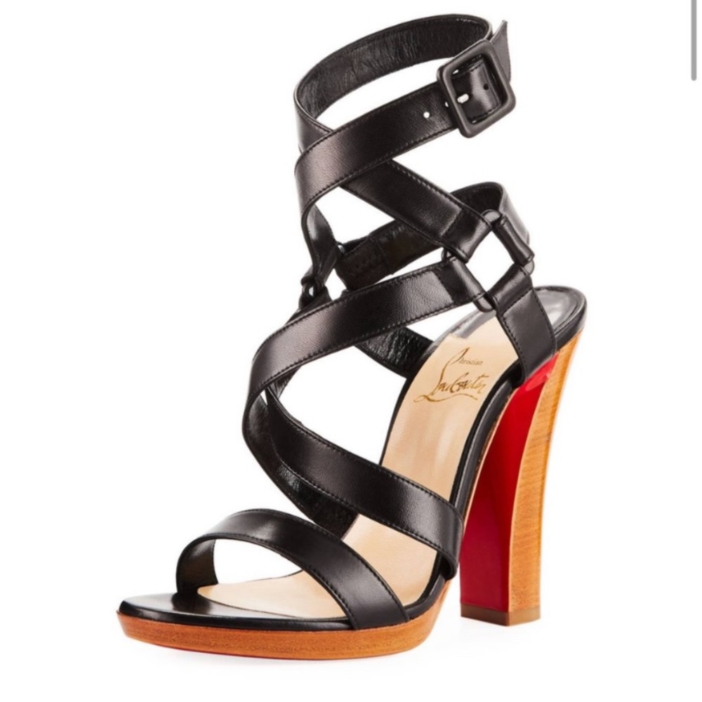 Christian Loubitin Corsini 120 Napa shiny heel platform in black leather / wood